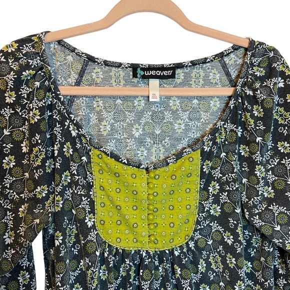 Weavers Long Sleeve Floral Top Size XXL‎ Grey and Green - Picture 1 of 9